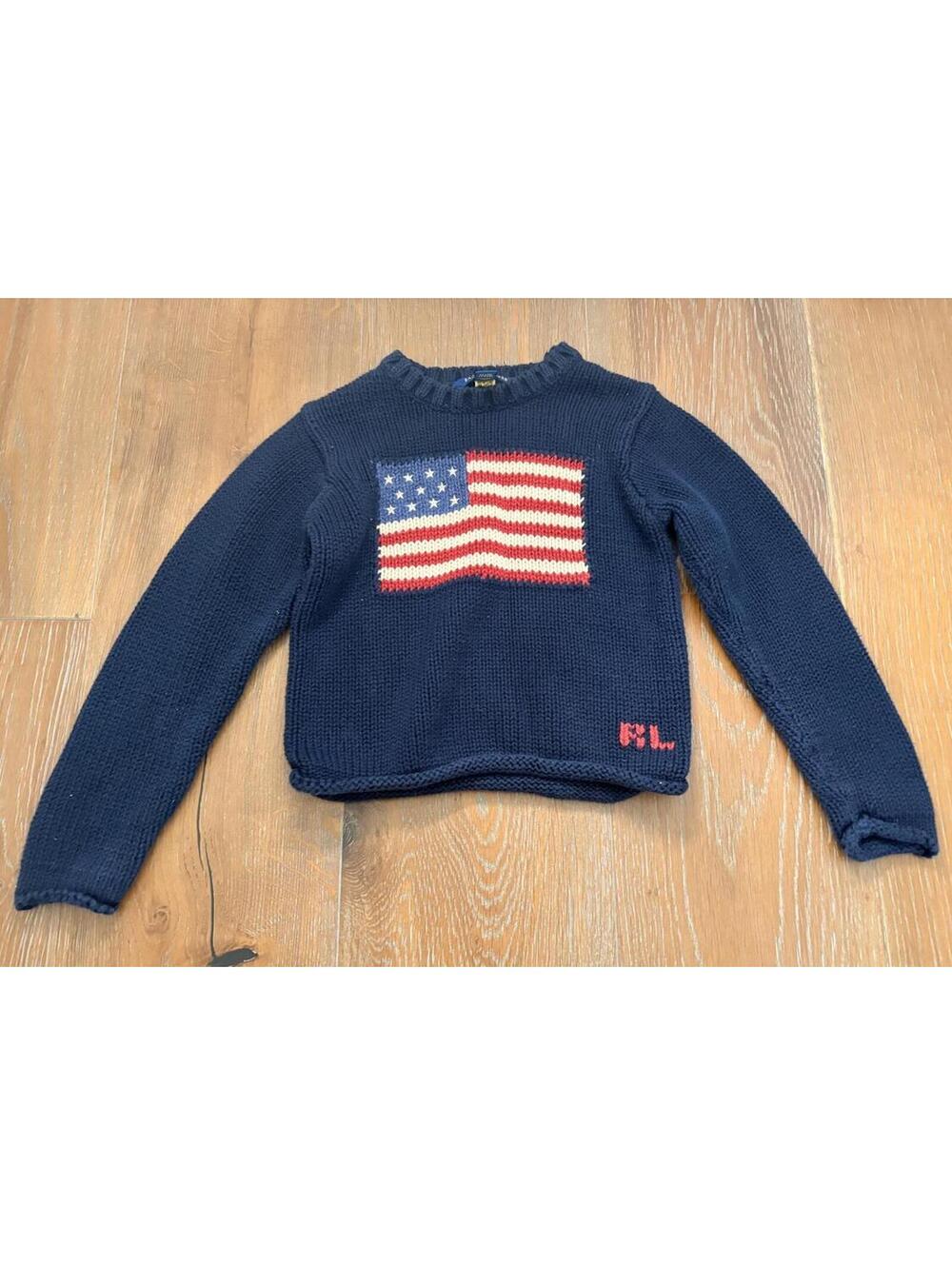 Polo Ralph Lauren Navy Kids Sweater American Flag Knit Size 5 Cozy